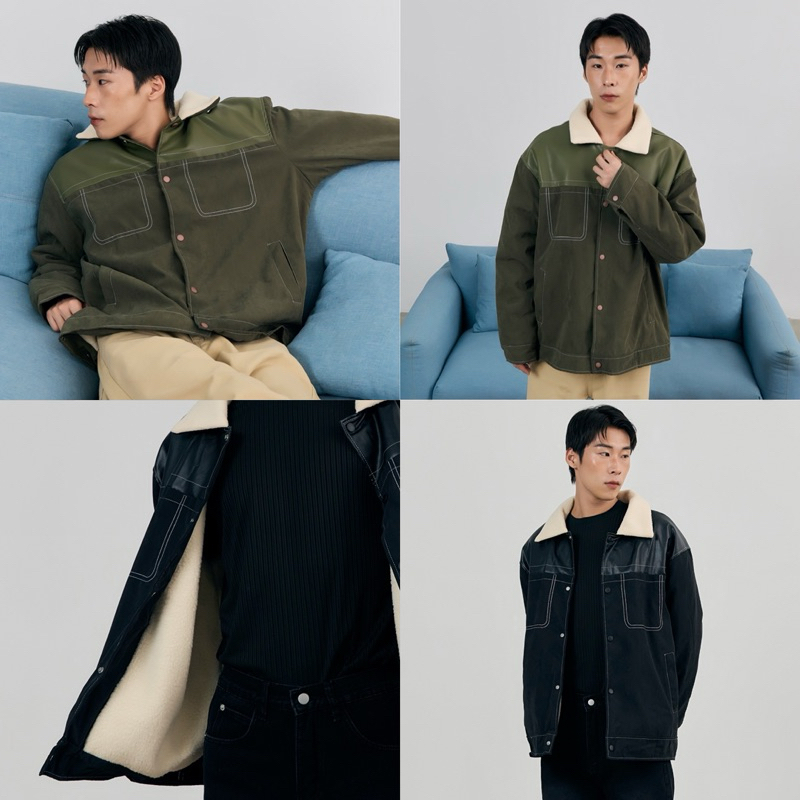 [umore.edition] 🍁พร้อมส่ง Henry fleece jacket แจ็คเก็ตหนังกลับ+PU ด้านในบุขน อุ่นมาก