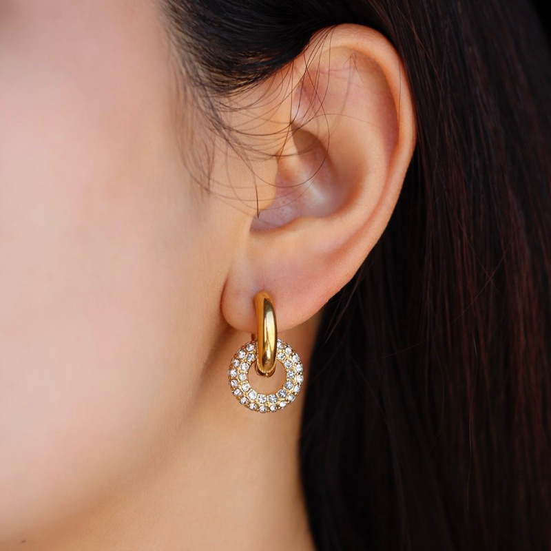 TIARA Gracie Gem Earrings (18k plated - Stainless Steel) ต่างหูสแตนเลสชุบทอง 18k โดนน้ำได้ ไม่ลอกไม่ดำ ผิวแพ้ง่ายใส่ได้