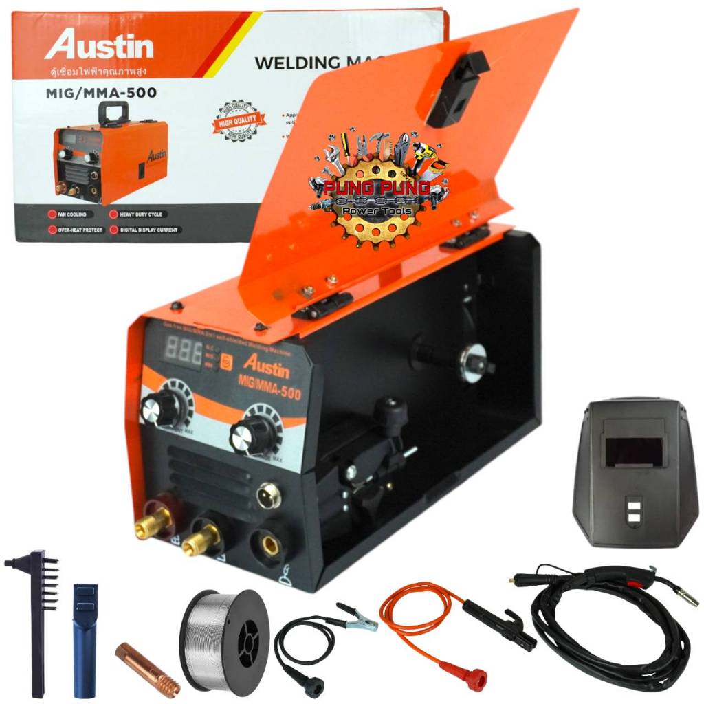 ตู้เชื่อมไฟฟ้า 2 ระบบ ยี่ห้อ AUSTIN รุ่น MIG/MMA-500 (500 AMP) หน้าจอดิจิตอล ระบบ FLUX CORED รับประกัน 1 ปี เชื่อมฟลักซ์