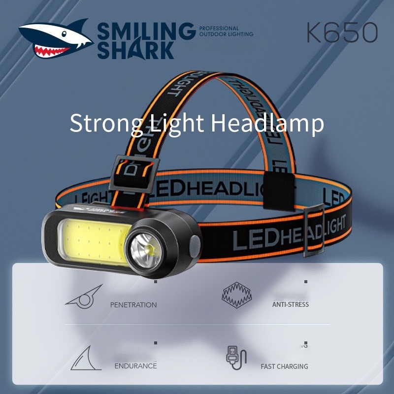 SmilingShark K650 ไฟฉายคาดหัว LED+COB 1200mAh ไฟฉายชาร์จไฟ USBไฟหน้าขนาดเล็กแบบชาร์จ LED ไฟคาดหัว ระดับการกันน้ำ IPX4