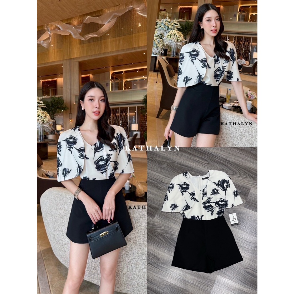 "เช็คสต็อคสินค้าก่อนสั่งซื้อค่ะ" KATHALYN เสื้อคอวี ดีไซน์ตัดต่อผ้าอีกชั้นแต่งเป็นแขนคลุมไหล่เก๋