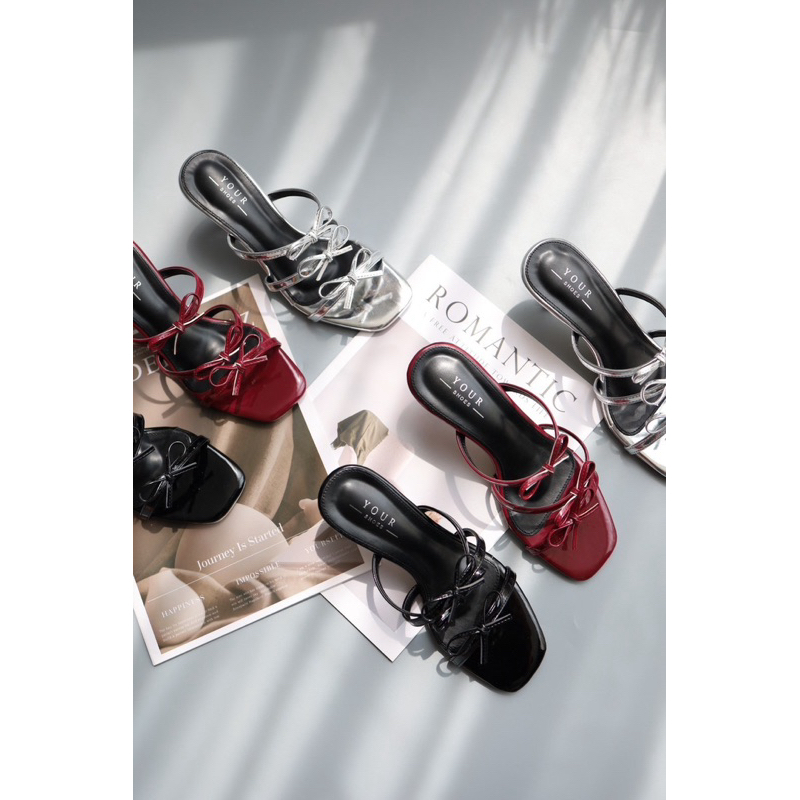 YOURSHOES A77 / รองเท้าส้นสูง 3 นิ้ว รองเท้าแต่งหน้าโบว์ รองเท้าใส่ออกงาน