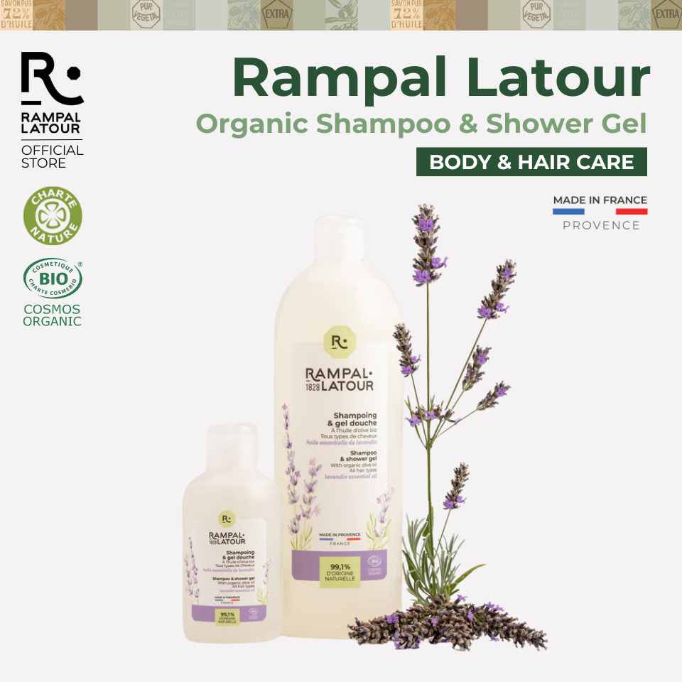 รอมปาล ลาตัวร์ 2in1 เจลอาบน้ำ-แชมพูฝรั่งเศสออแกนิค Organic Shampoo-Shower Gel (New Packaging)
