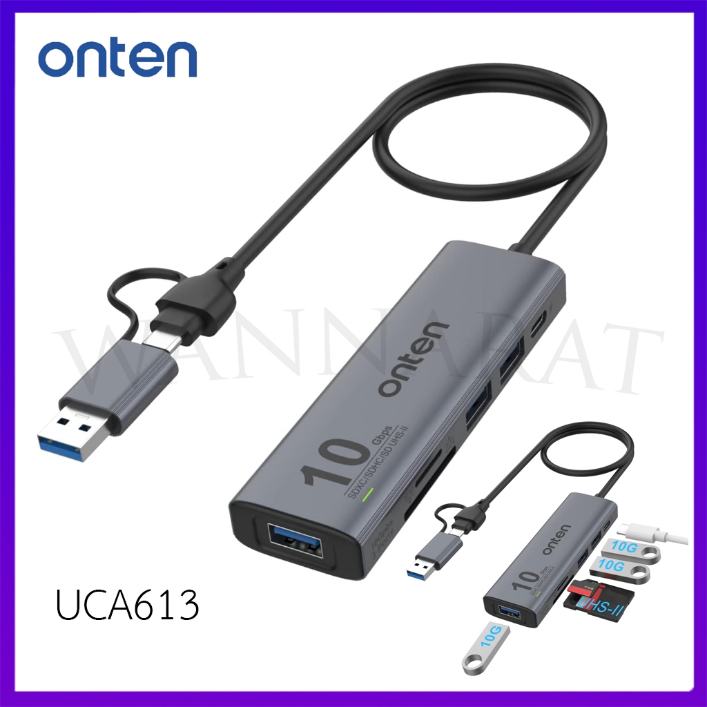 Onten UCA613 USB-A+USB-C to USB 3.2 HUB 3Port+SD/TF Reader+PD3.0 6 in 2 อุปกรณ์ฮับเพิ่มช่องต่างๆ