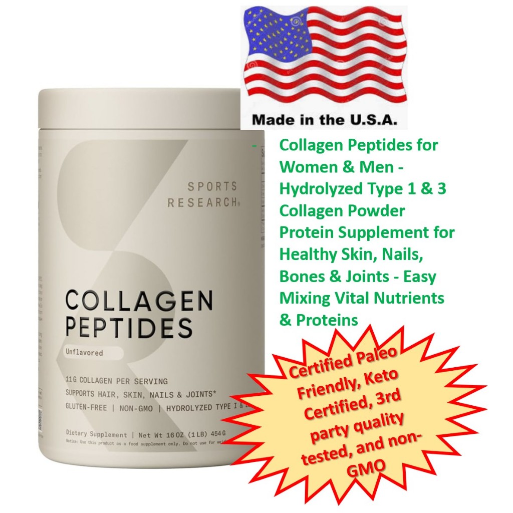 Sports Research Collagen Peptides for Women & Men 1lb (454 g) - คอลลาเจนเปปไทด์ ไม่แต่งกลิ่นรส ขนาด 1 ปอนด์ (454 ก.)