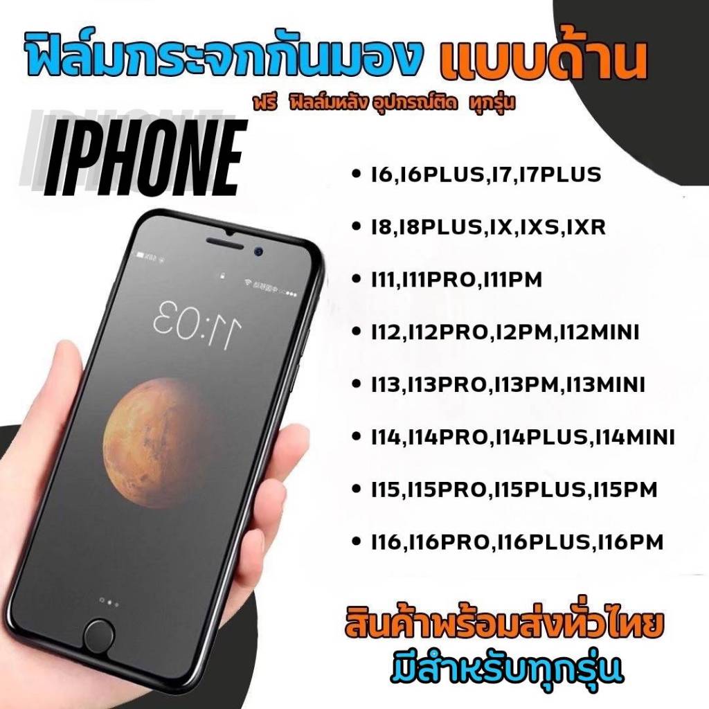 IPHONE ฟิล์มกระจกกันมองแบบด้าน​ ฟิล์มกระจกด้านกันเสือก​ สำหรับมือถือ​ ไอโฟน​ IP ฟิล์มกันเสือก