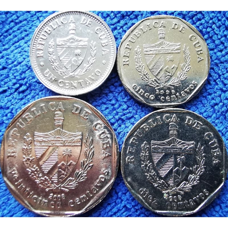เหรียญ​คิวบา Cuba​, ชุด​1,5,10,25Cent​ 4 เหรียญ​, ใช้แล้ว​, #​362
