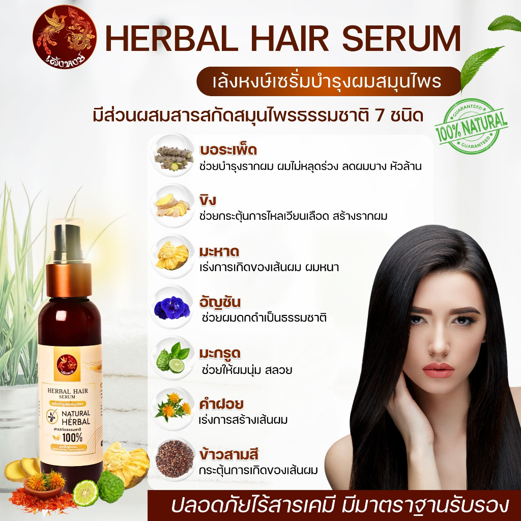 Lenghong เซรั่มสมุนไพร (serum) สูตรฟื้นฟูรากผม เร่งการเจริญเติมโตของเส้นผม 120 ml ส่งฟรี!!