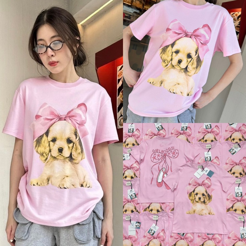 Doggy girlhood T-shirt เสื้อยืดคอกลมแขนสั้น ลายสกรีนน้องหมา น่ารักมากกก ลายกรีนหน้าหลัง ทรงสวย ใส่สบาย