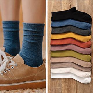 พร้อมส่ง**สั่งครบ10คู่ แถม1คู่** ถุงเท้าข้อกลางสไตล์วินเทจ ข…