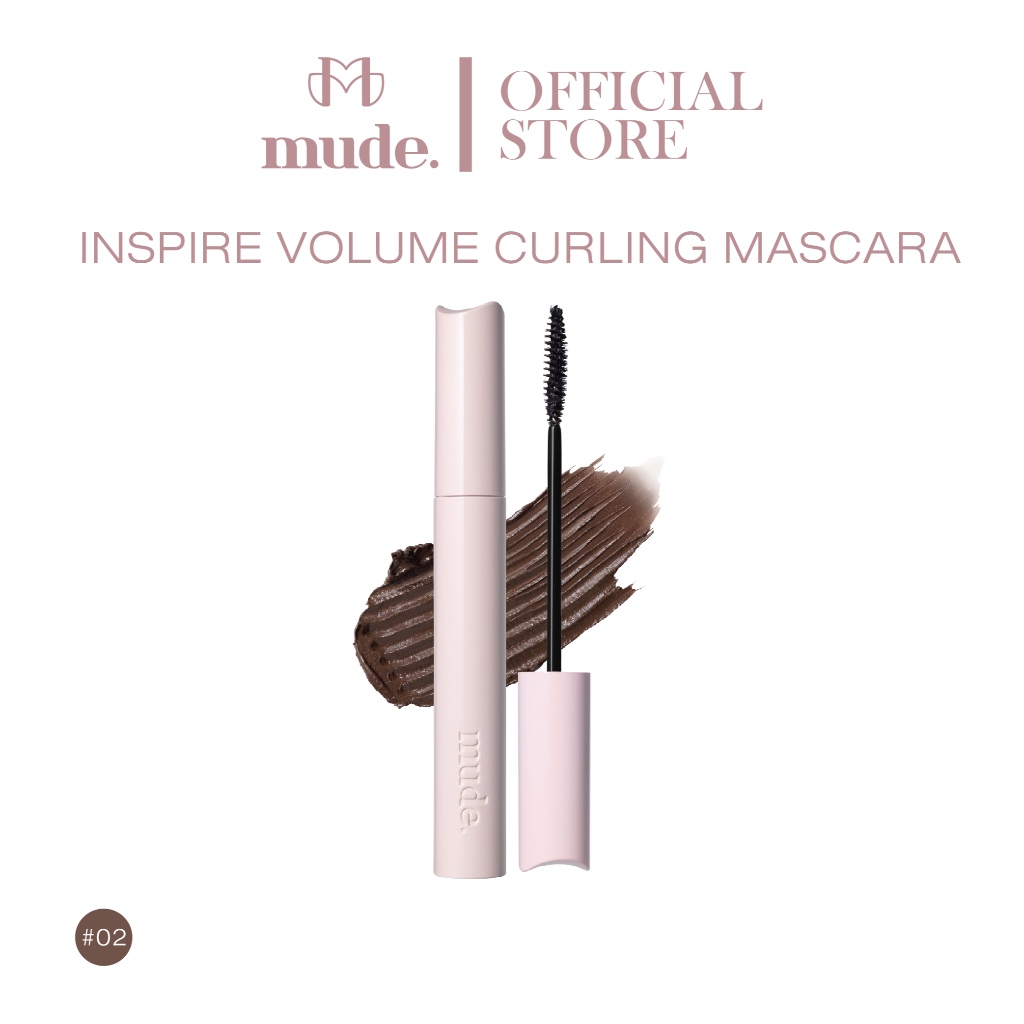[ซื้อ2ชิ้นราคา699.-คละสี/รุ่นได้ แถมpencil brow อ่านก่อนสั่ง] MUDE INSPIRE VOLUME CURLING MASCARA 02 BROWN สีน้ำตาล 8ML