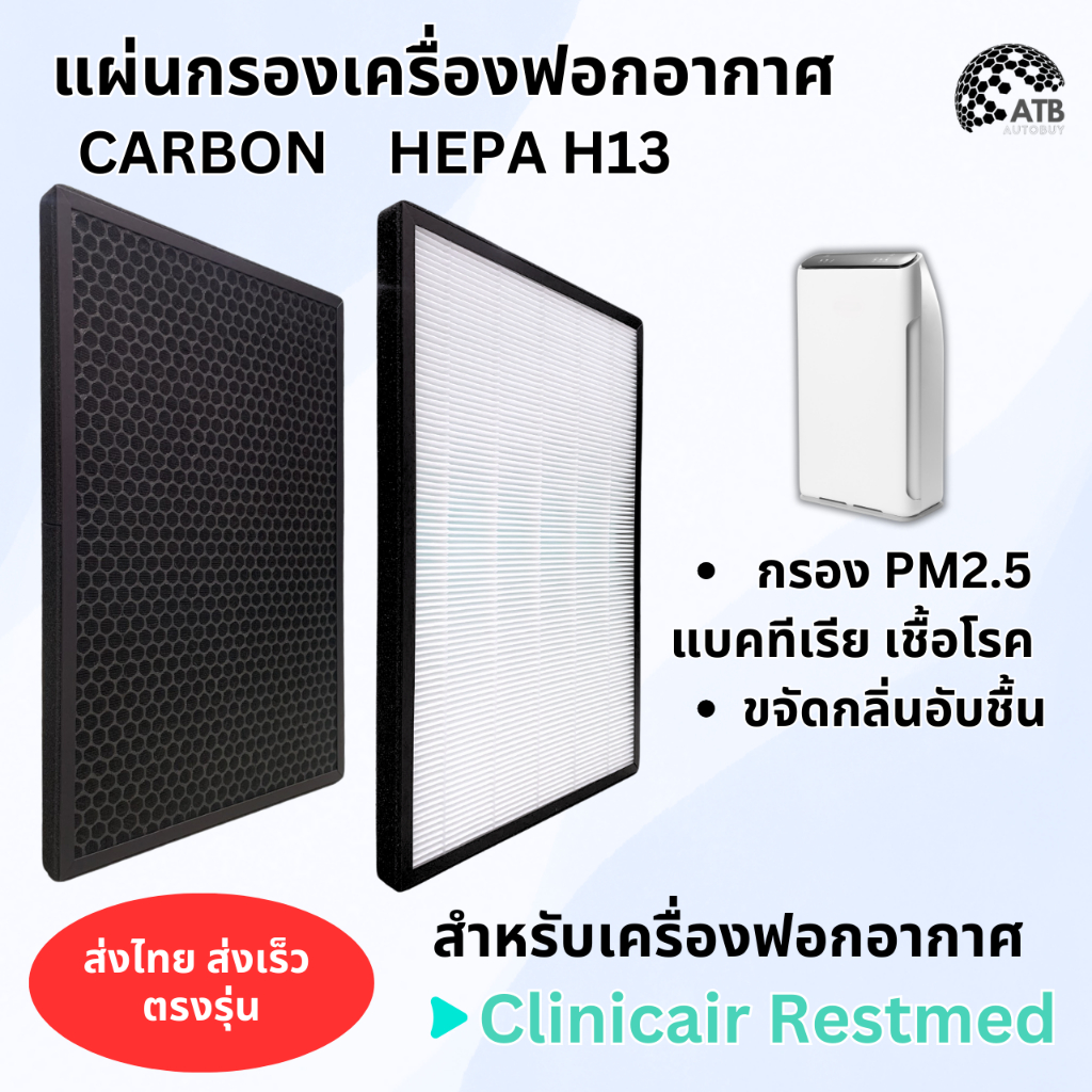【ของแท้💯】Clinicair Restmed ชุดแผ่นกรองอากาศ HEPA และ Carbon Filter ไส้กรองอากาศ กรอง 99.97 %