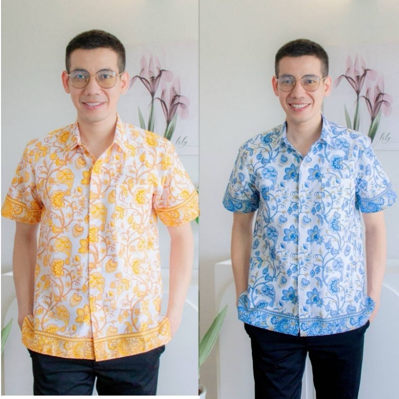 เสื้อเชิ้ตผู้ชายลายดอกไม้แต่งกระเป๋าหน้าเนื้อผ้าคอตตอนพิมพ์ลายสีสันสดใสผ้าเนื้อดีสีไม่ตกไม่อัดกาว