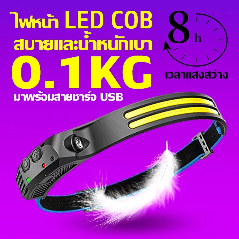 1000W ไฟฉายสวมศีรษะ LED น้ำหนัก 0.1KG สว่าง 5 แบบ กันน้ํา แบบชาร์จไฟได้ สําหรับขี่กลางคืน กลางแจ้ง เซนเซอร์ USB