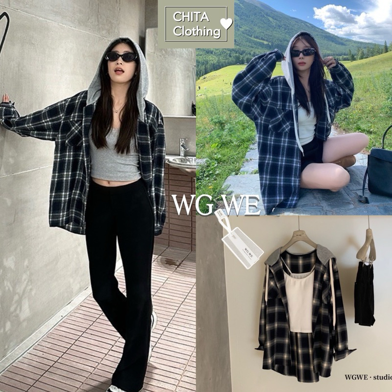 2331# เสื้อคลุมฮู๊ดแขนยาว ลายสก็อต เนื้อผ้าดี งานสวย TAG:WG.WE