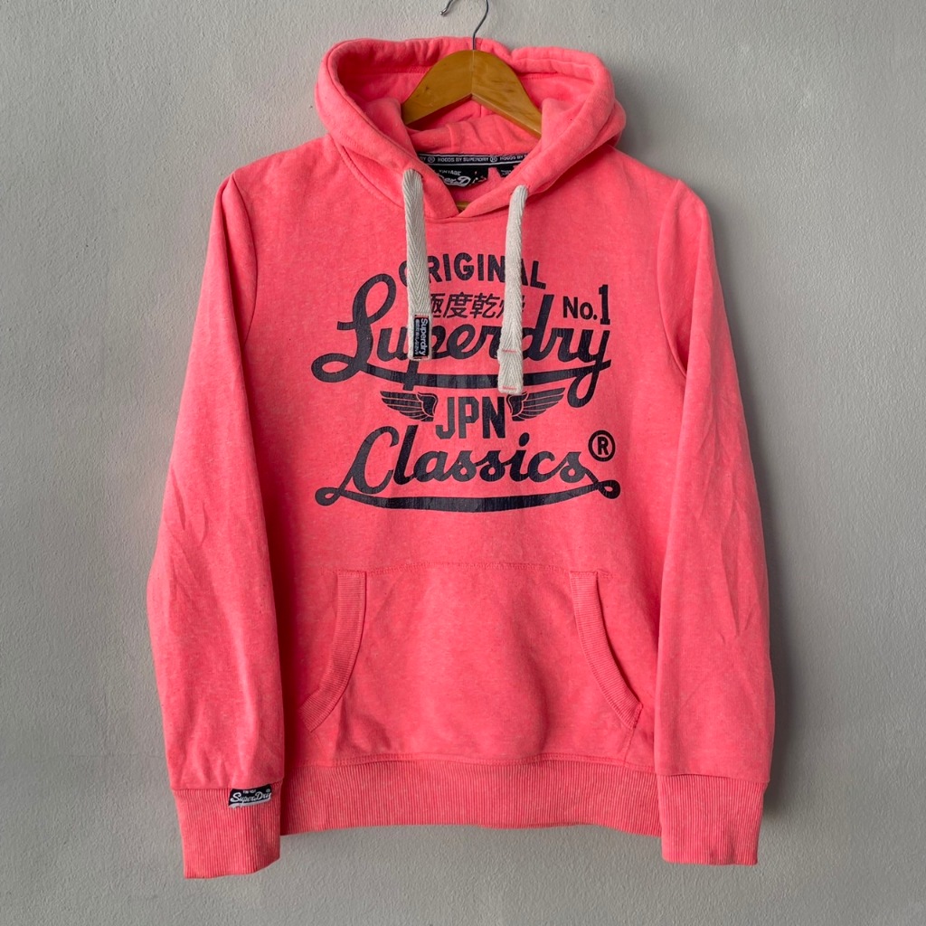 เสื้อฮู้ด Superdry Japan Pink Neon Hooded Hoodie Pullover Sweatshirt M ชมพู