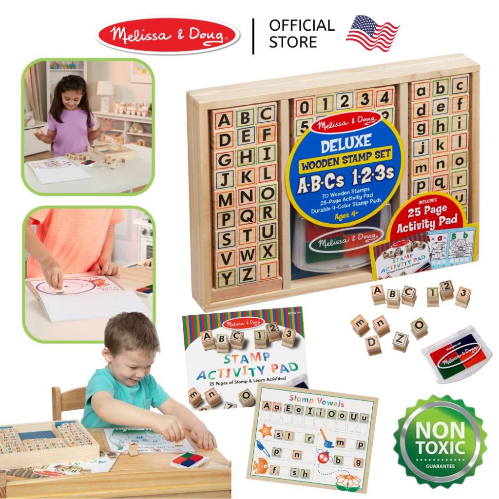 (ของแท้ USA) ชุดแสตมป์ ตัวปั๊ม ตัวอักษร ตัวเลข non-toxic ล้างออกได้ Deluxe Wooden Stamp Set 30118