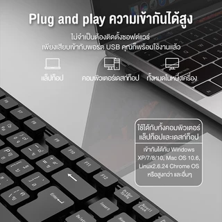 Bajiss แป้นพิมพ์ภาษาไทย Wireless แป้นพิมพ์USB ออกแบบตามสรีรศาสตร์ MacBook Air MacBook 14 Windows 7 8.1 10 11