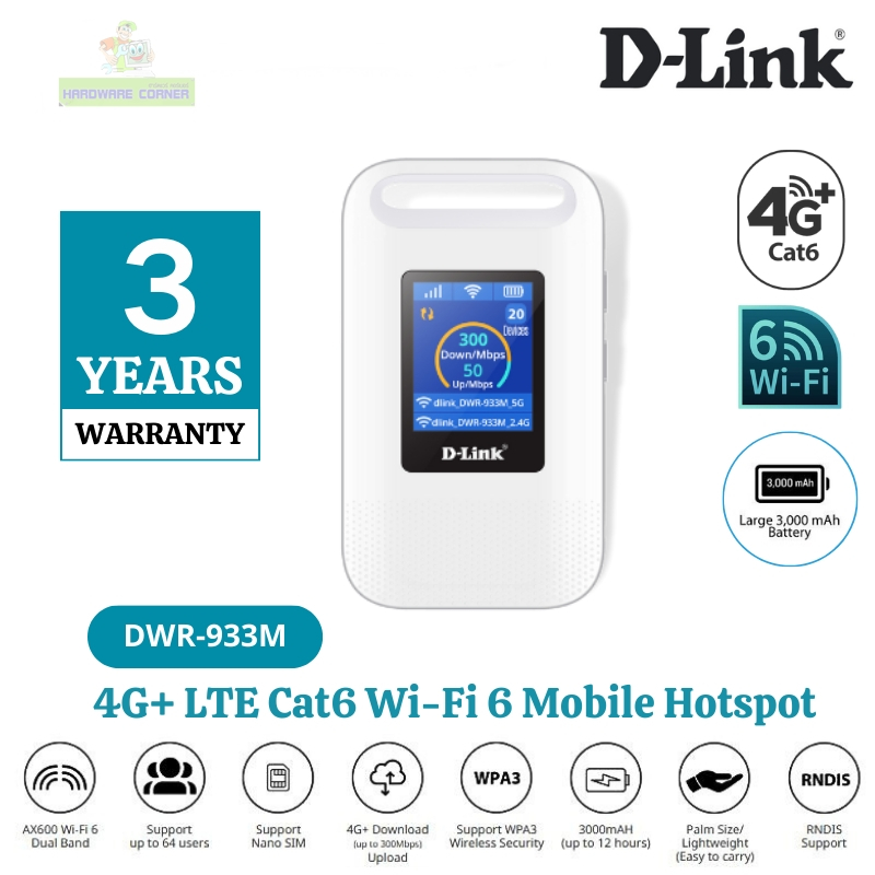 D-Link (DWR-933M) CAT6 4G/LTE Wi-Fi 6 Mobile Router
