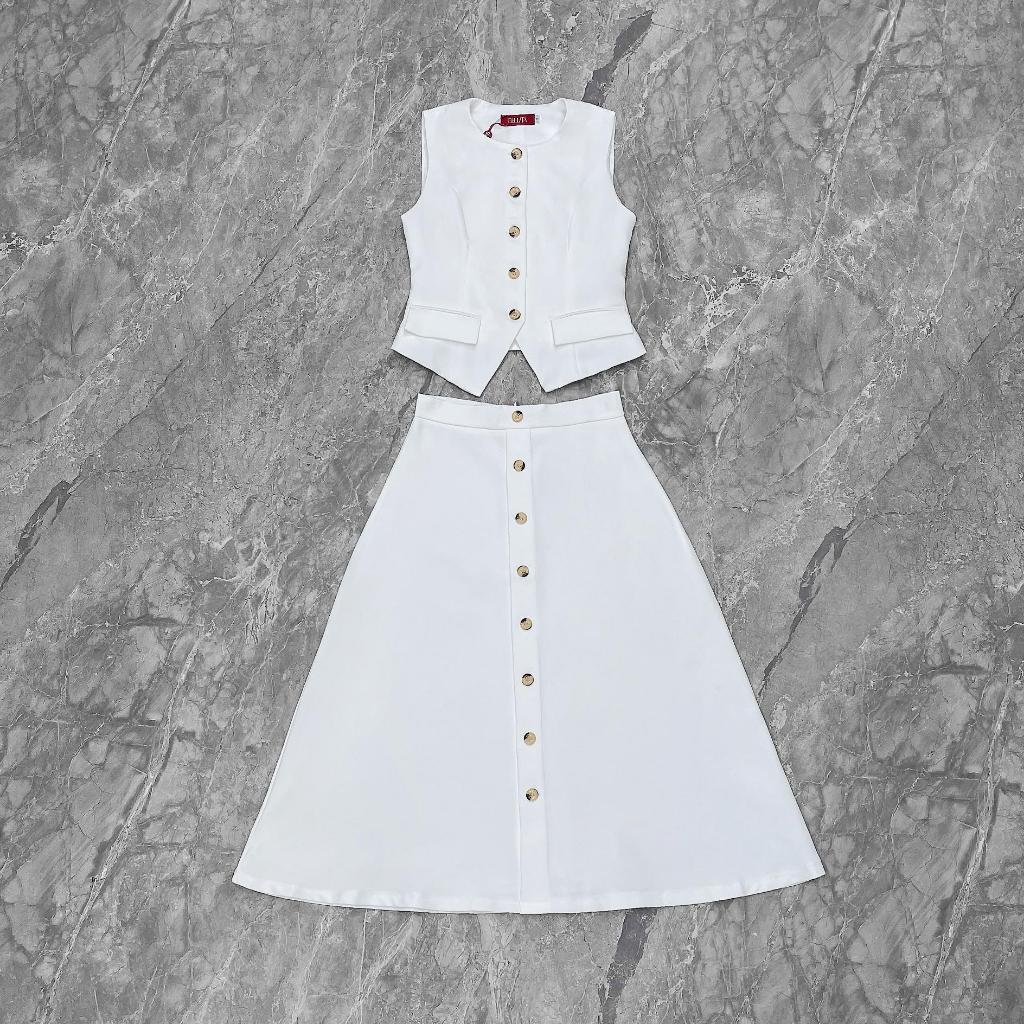 K661 BELLITA BRAND ชุดเซ็ท 2 ชิ้น เสื้อกั๊ก กระโปรงยาว ชุดทำงาน ชุดเที่ยว ชุดคาเฟ่