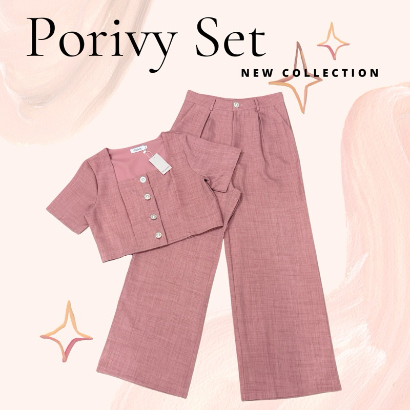 Porivy Set ชุดเซตคอเหลี่ยมกระดุมเพชร AN268
