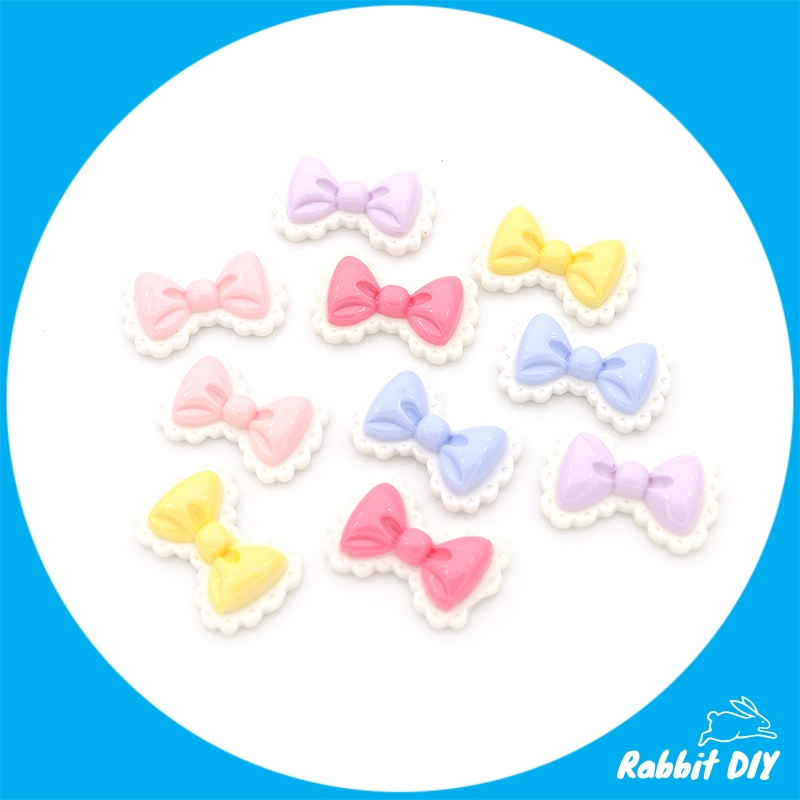 เรซิ่น โบว์ มีหลายสี ระบายขอบสีขาว (แพ็กรวมทุกสี 10 ชิ้น)