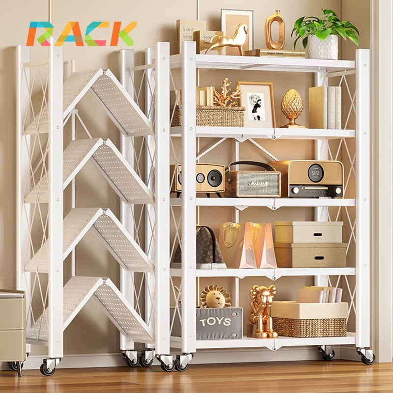 Rack ชั้นวางของพับได้ ผลิตจากเหล็ก วางของครัว วางหนังสือ ของใช้ ไม่ต้องประกอบ ชั้นเหล็กพับ shelf