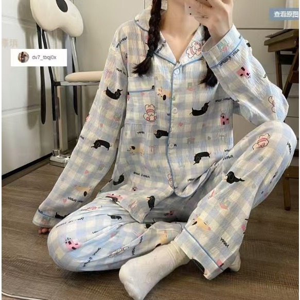 [ราคาถูกที่สุด]ชุดนอนสไตล์เกาหลี, สไตล์เจ้าหญิงล่าสุด, แขนยาว + กางเกง, M-2XL