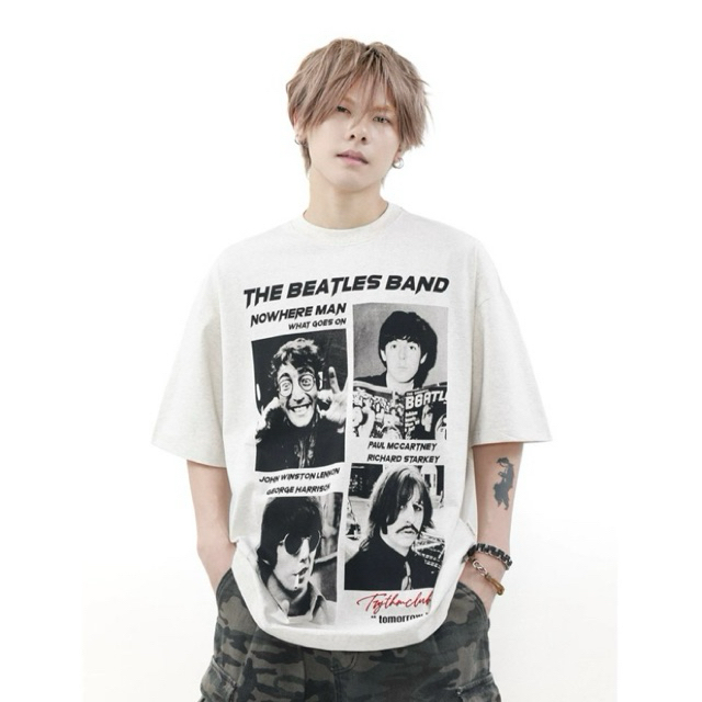 เสื้อยืดผู้ชายโอเวอร์ไซส์ nowhere the beatles สีเทาอ่อน