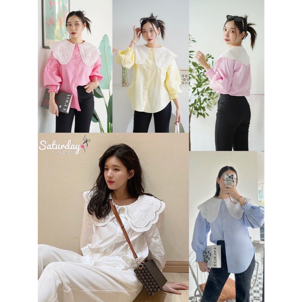 เสื้อผ้าคอตตอนแต่งปกลูกไม้สีขาว หน้าผ้า 44 นิ้ว ยาว 25 นิ้ว ป้าย Saturday