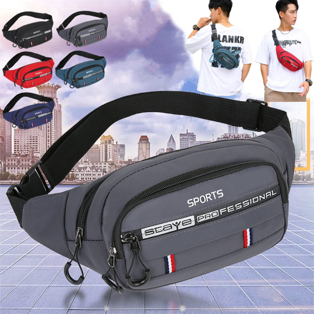 BM-shop: กระเป๋าคาดเอวสไตล์ใหม่ กระเป๋าคาดเอวกระเป๋าหนังแบบพกพาสําหรับผู้ชายและผู้หญิง man009