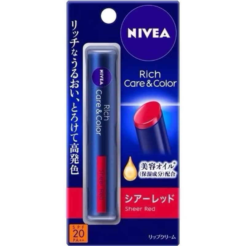 ของแท้ของใหม่จากญี่ปุ่น Nivea Rich Care & Color Lip SPF20 PA++สี sheer red ลิปบาลม์บำรุงสีแดงระเรื่อสวยมากๆ