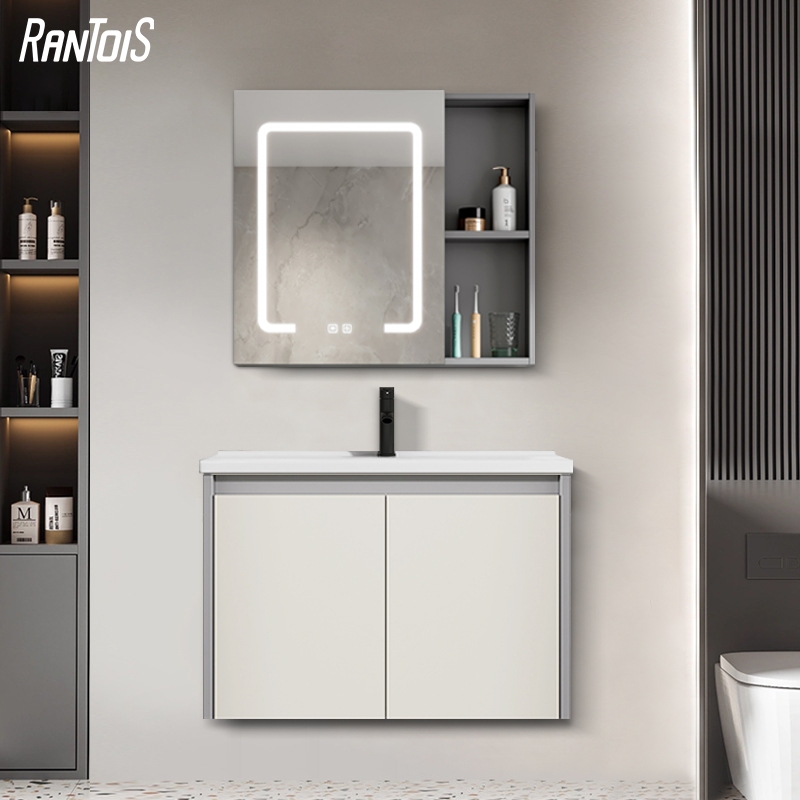 RANTOIS / ตู้อ่างล้างหน้าติดผนังอลูมิเนียมสไตล์ครีม ตู้ห้องน้ำ ตู้อ่างล้างหน้า ตู้เซรามิค อ่างล้างหน้า