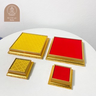 BC12-21 ฐานรองพระกรอบไม้ทองแต่งลาย