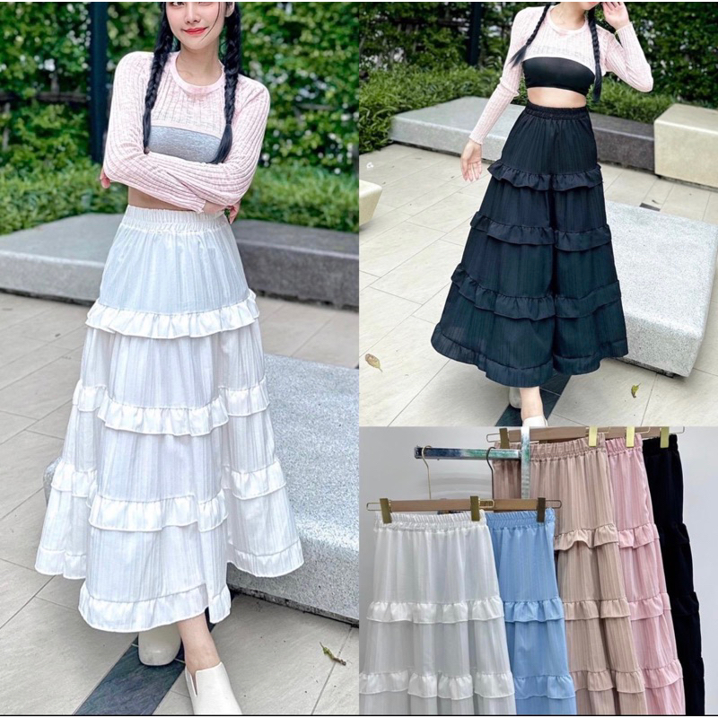 กระโปรงระบายชั้นๆเจ้าหญิงสวยน่ารักยาว33"ทรงสวย ควรใส่ซับในกันโป๊