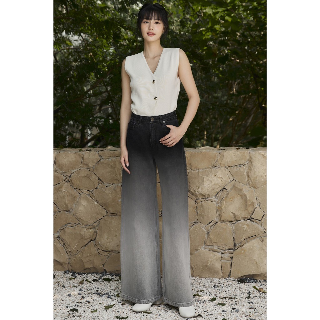 TBY Jeans กางเกงยีนส์ผู้หญิง ขาใหญ่ เอวสูง สีดำ ฟอกไล่สี (T3189)