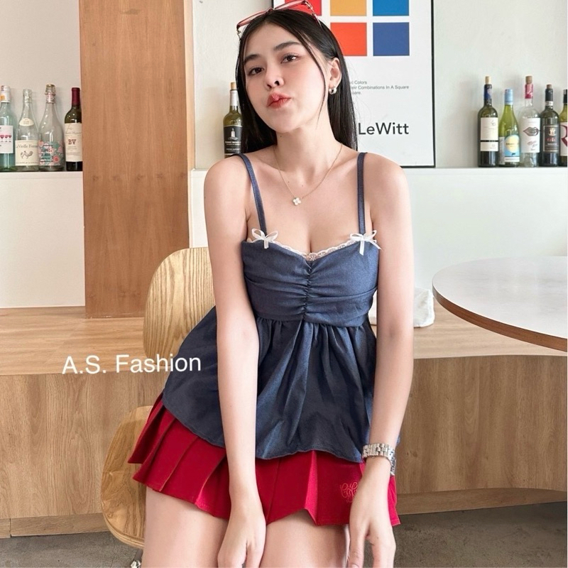 OVP เสื้อสายเดี่ยวยีนส์ สายปรับได้ แต่งลูกไม้ เสื้อกล้าม เสื้อยีนส์