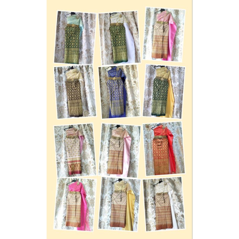 ชุดไทยมีสไบ2ชั้นเด็กอายุ 3 - 10 ปี มีให้เลือก 8 ไซส์ตั้งแต่ size s ถึง 5xl มีสไบ +ผ้าถุงสำเร็จรูปราคาไม่รวมเครื่องประดับ