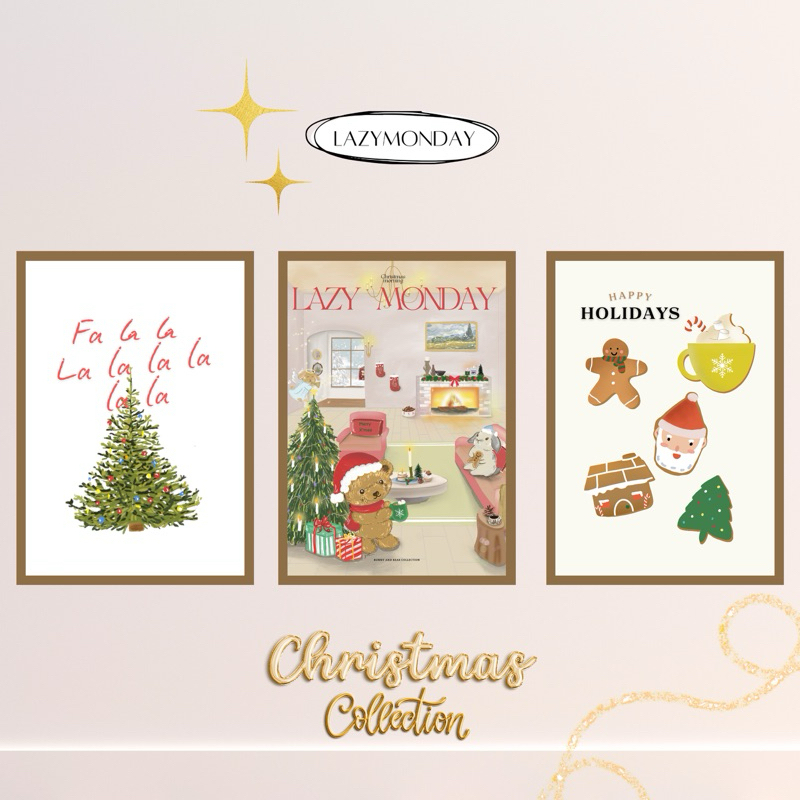 พร้อมส่ง โปสเตอร์ภาพวาดคริสต์มาสคอลเลคชั่น 2024 ซานต้าคลอส pink christmas (ไม่มีกรอบรูป)
