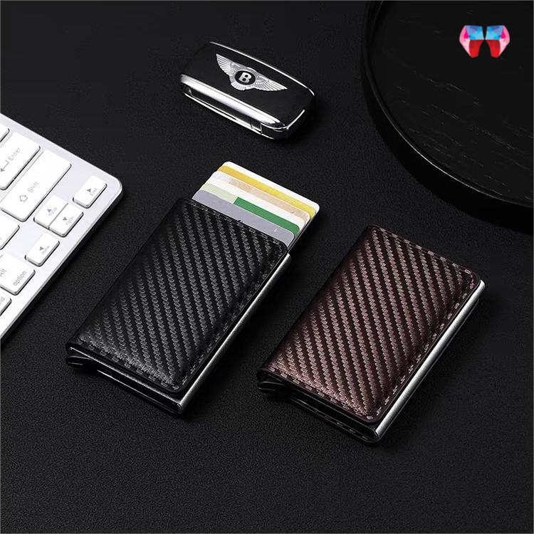 กระเป๋าสตางค์ RFID กระเป๋าสตางค์ หนังPU ใส่บัตรได้อัตโนมัติ สําหรับผู้ชาย แบบบาง ป้องกันขโมย ใส่บัตรได้ แบบสากล