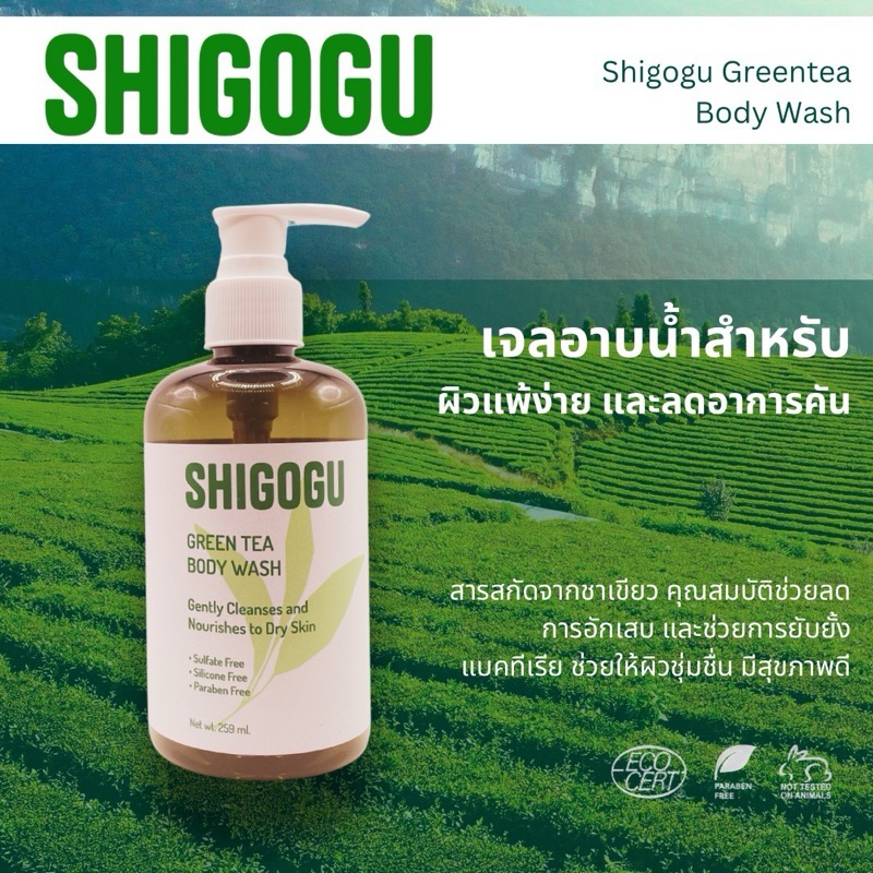 *Shigogu Greentea Body Wash (ชาเขียว) เจลอาบน้ำ สำหรับผิวแห้ง แพ้ คัน