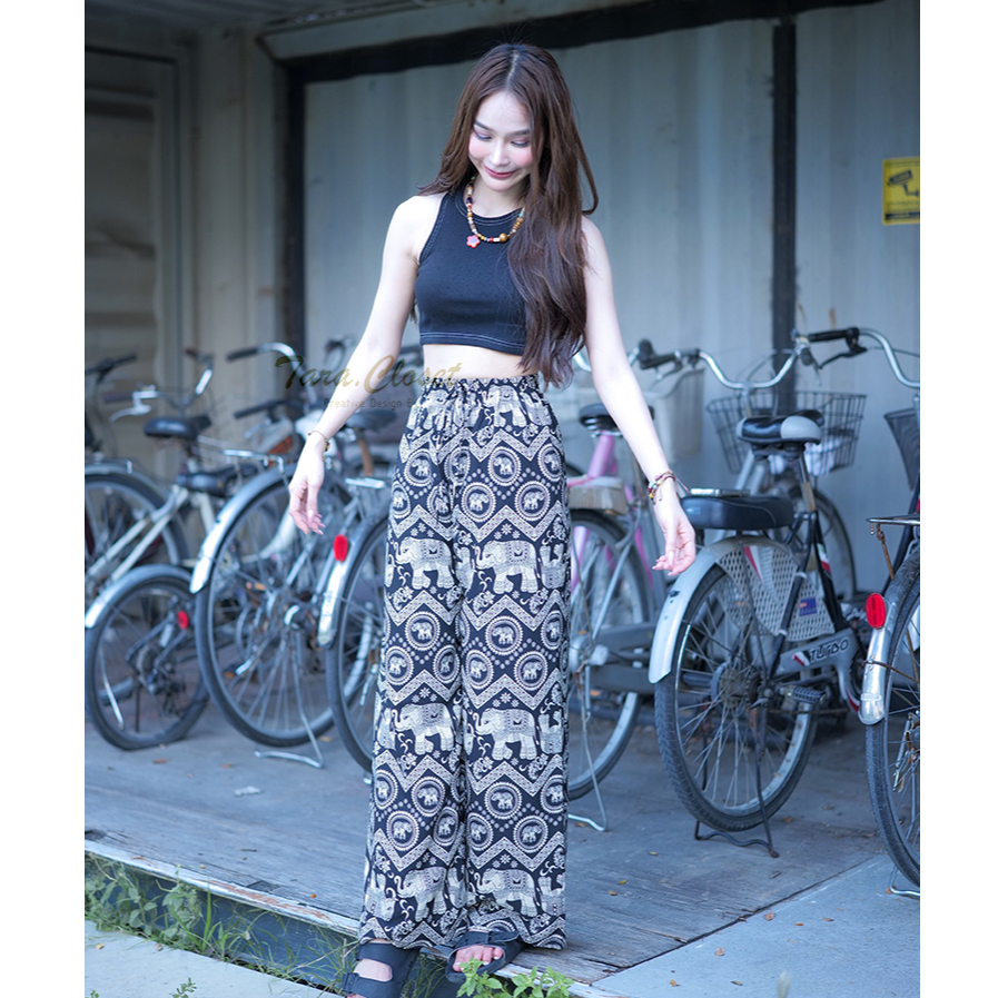 COM507 TARA Pants กางเกงช้างขายาว เอวยางยืด ทรงขากระบอกใหญ่ เนื้อผ้าไหมอิตาลี ผ้าเบาใส่สบาย ไม่ขาดง่าย