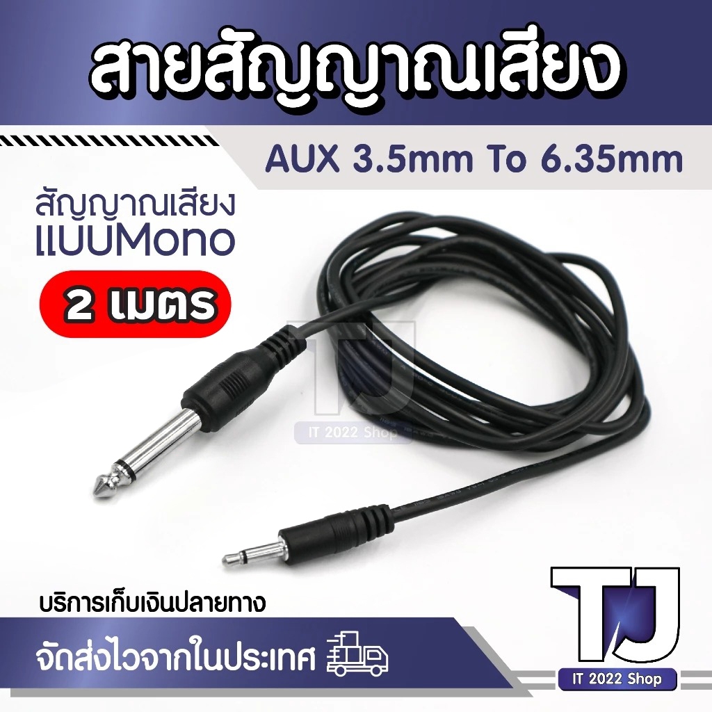 Male 6.35mm Mono Jack to Male 3.5mm Mono Jack Aux Cable, Black