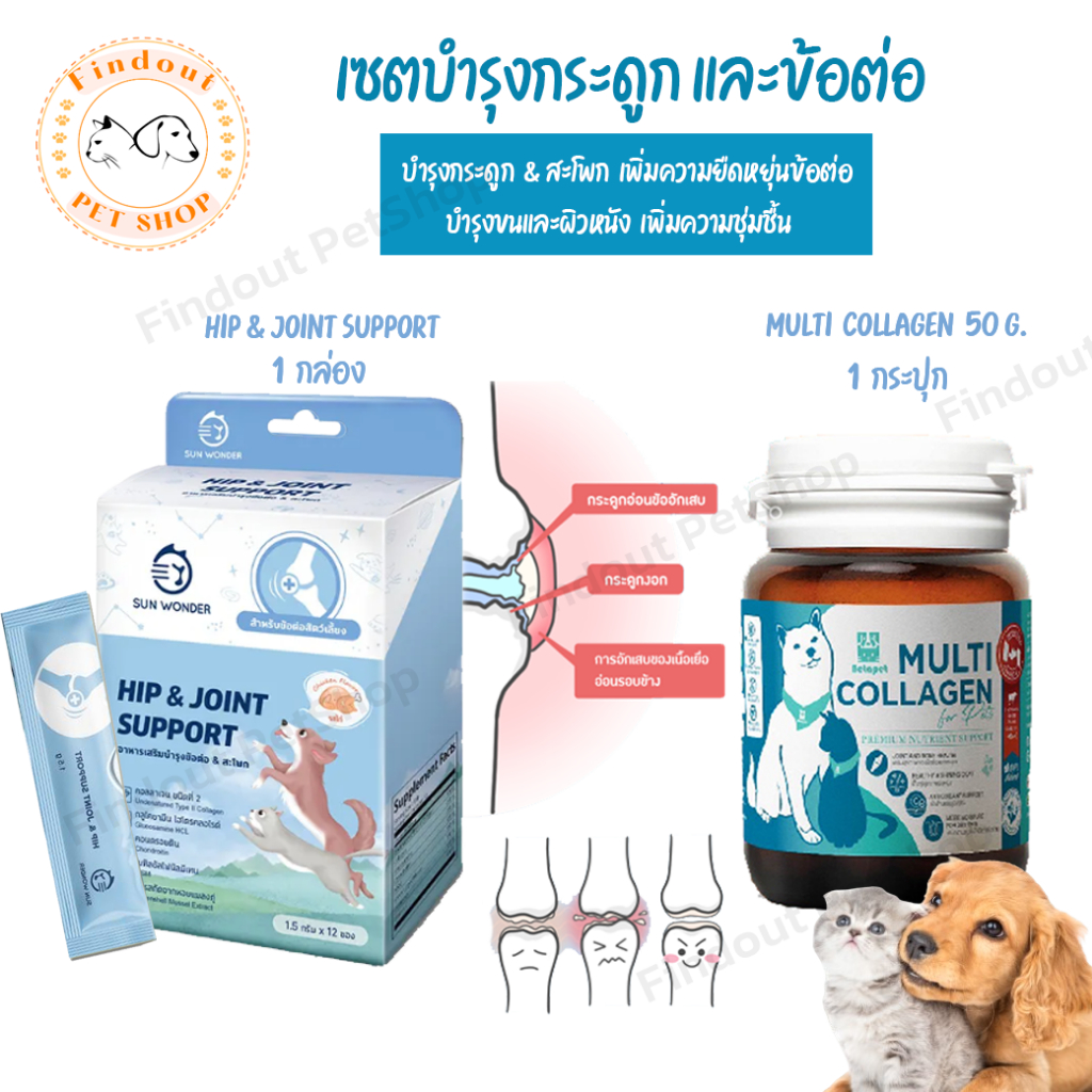 [เซตกระดูกแข็งแรง ขนสวย] ส่งฟรี Betapet อาหารเสริมคอลลาเจน 50g.+ Hip&Joint ผงโรยบำรุงข้อต่อ สะโพก สำหรับสุนัข และแมว