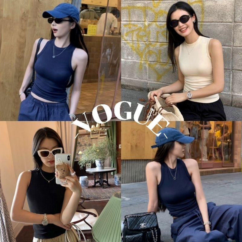 Vogue พร้อมส่ง เสื้อกล้ามคอเต่าแขนกุด แผ่นรองในตัว ดีมาก (FY303)