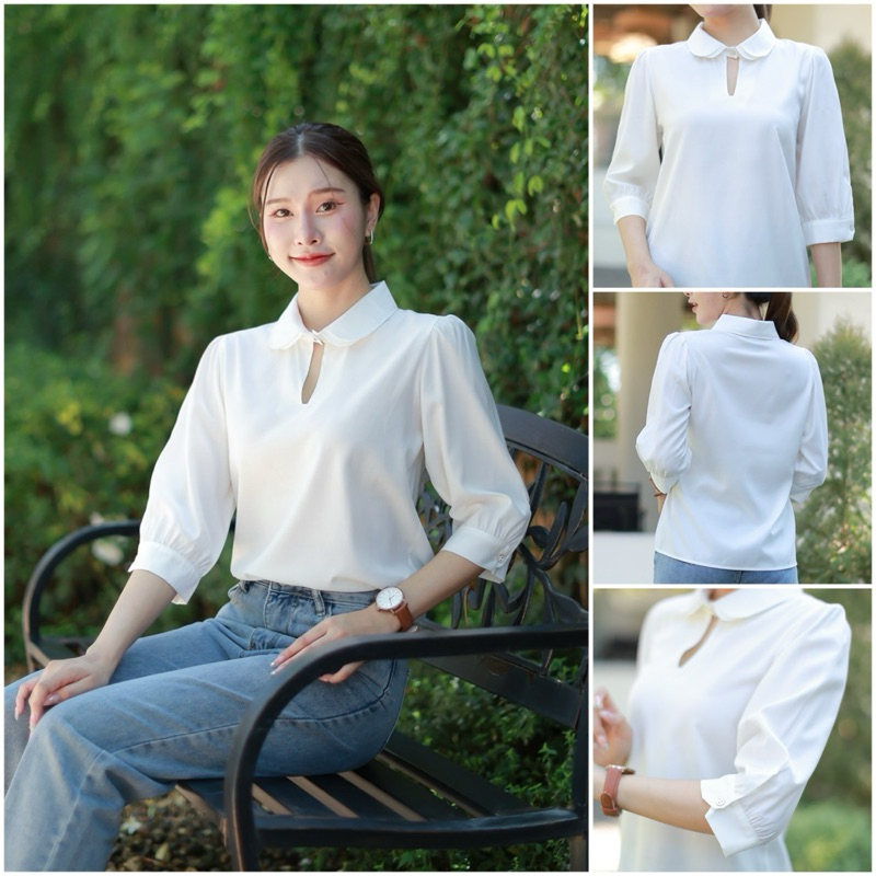 เสื้อคอปกบัวซ้อน แขนสามส่วน  #L154shop_398