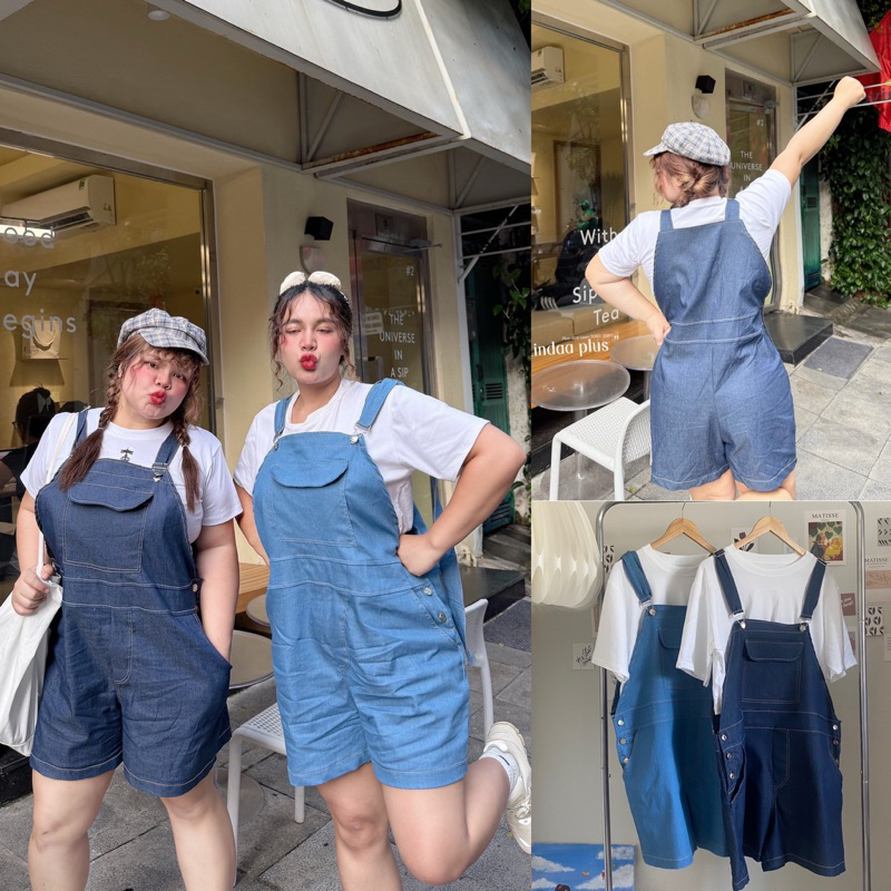/LD/ ชุดเซ็ตสาวอวบ เอี๊ยมยีนส์ + เสื้อครอป แต่งกระเป๋าอก #เสื้อผ้าไซส์ใหญ่ สาว อ้วน พลัสไซส์