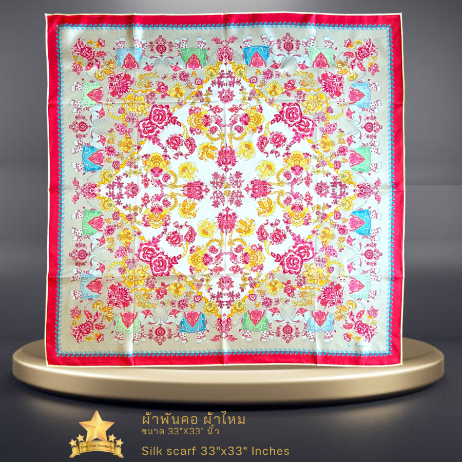 ผ้าพันคอผ้าไหม 33"x33" นิ้ว  Silk scarf square 33"x33" inches - AF10 - จิม ทอมป์สัน Jim Thompson