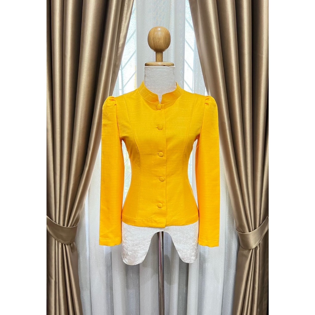 เสื้อไหมลาว ทรงไทยจิตรลดา คอจีน แขนยาว อัดผ้ากาวดันทรงทั้งตัว อก 34-44 มีสีให้เลือกเยอะ