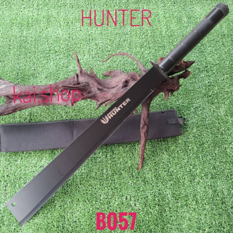 อุปกรณ์เดินป่า มีดยาว มีดสปาต้า มีดหัวตัด มีดเดินป่า  HUNTER รุ่น B057 ใบดำด้ามเหล็ก